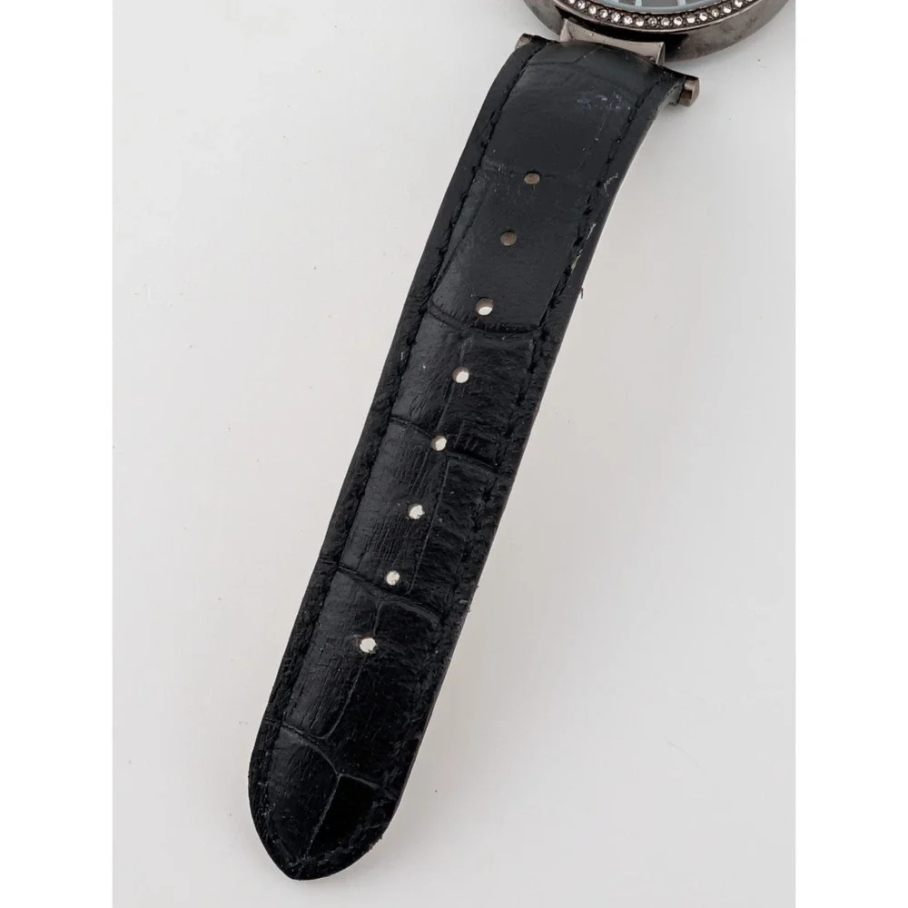 IMAN‎ Women's Watch 36mm Case Crystal Bezel Black Leather Band- New Battery
